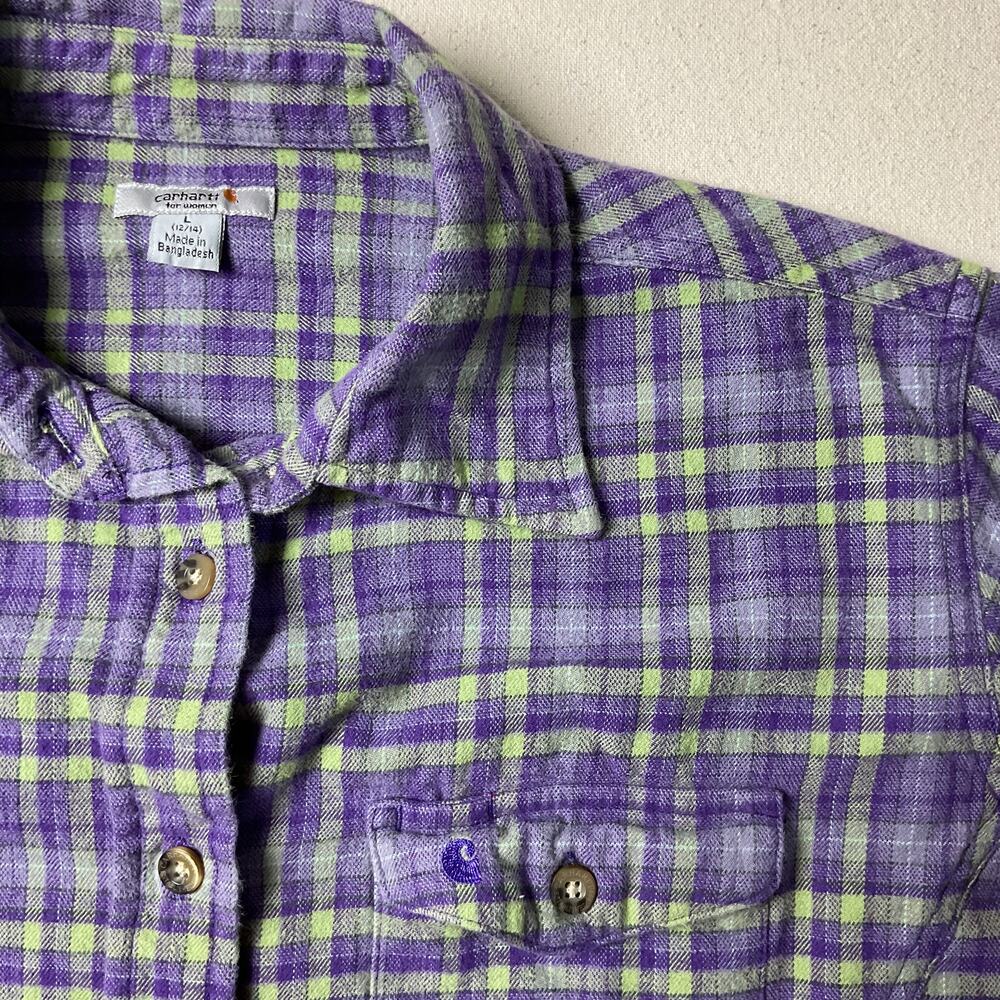 Carhartt for Women Purple Plaid Large Long Sleeve Button Up Shirt